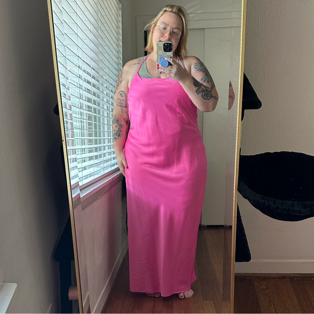 Floor length satin dress